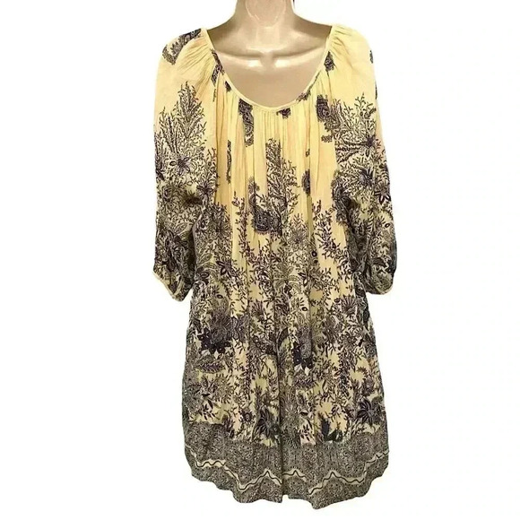 Love Stitch Floral Paisley Toile Peasant Dress Mini Tunic Casual Relaxed - Picture 6 of 12